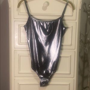 American Apparel Metallic Low Back Thong Bodysuit